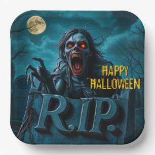 Halloween Night Undead Zombie Graveyard Paper Plate