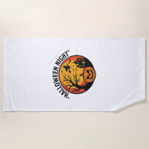 Halloween Night Vintage Engraving Spooky Scene T-S Beach Towel