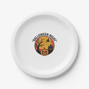 Halloween Night Vintage Engraving Spooky Scene T-S Paper Plate