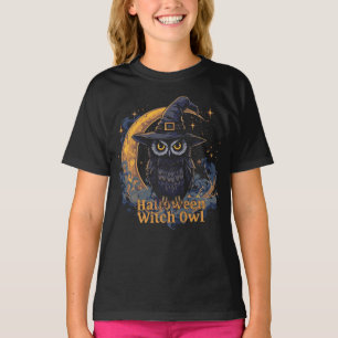 Halloween Night Witch Owl Design with Starry Sky T-Shirt
