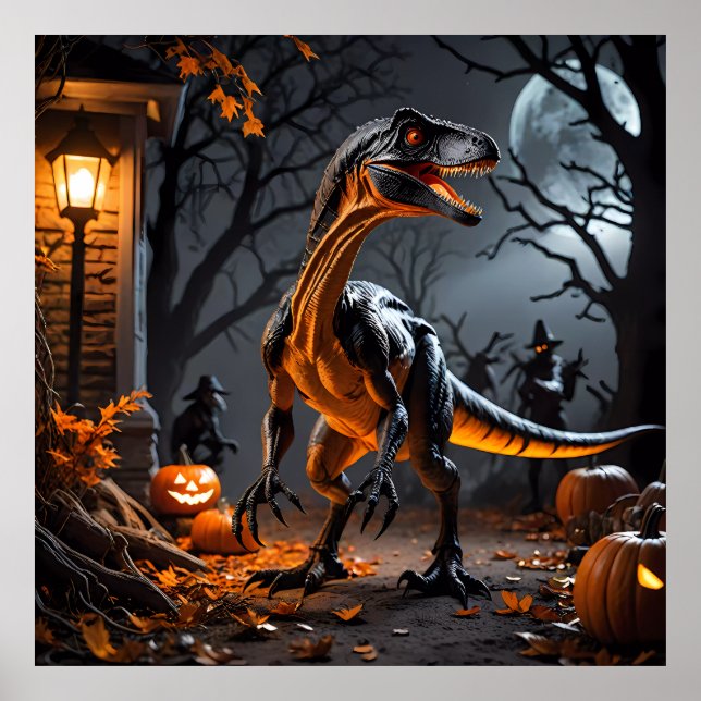 Halloween Night With A Velociraptor Poster (Front)
