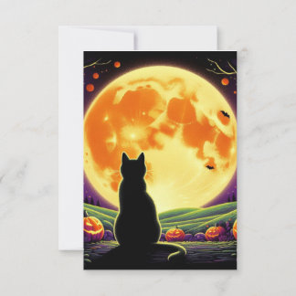 Halloween Night with Black Cat and Jack-O'-Lantern Invitation