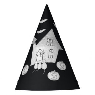 Halloween night with Haunted House, Bats,Party Hat