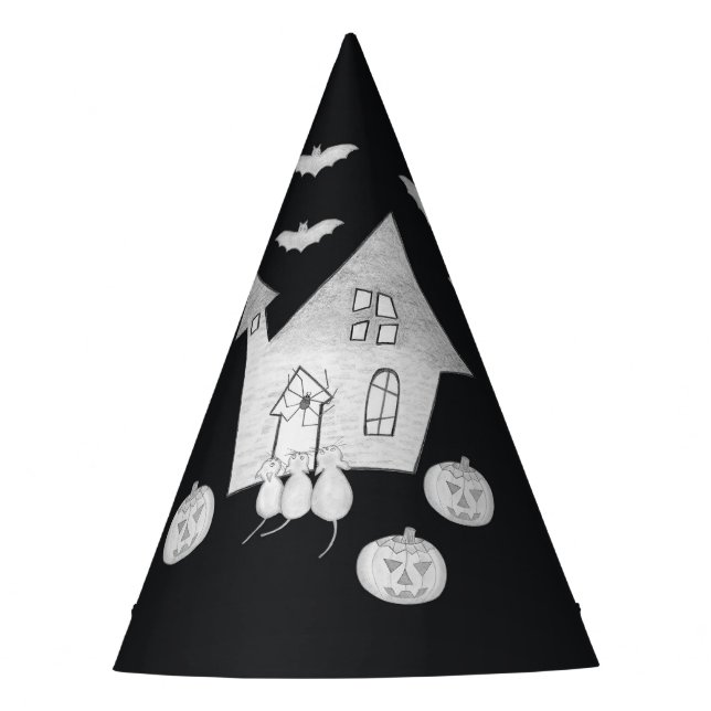 Halloween night with Haunted House, Bats,Party Hat (Front)