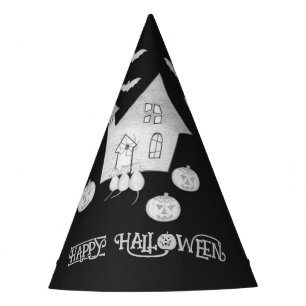 Halloween night with Haunted House, Bats,Party Hat