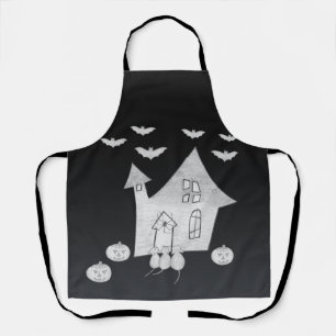 Halloween night with Haunted House, Bats, Pumpkins Apron