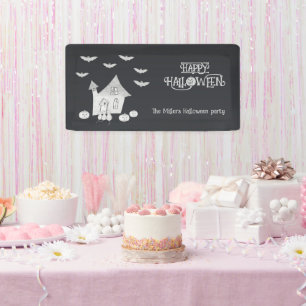 Halloween night with Haunted House, Bats, Pumpkins Banner