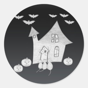 Halloween night with Haunted House, Bats, Pumpkins Classic Round Sticker