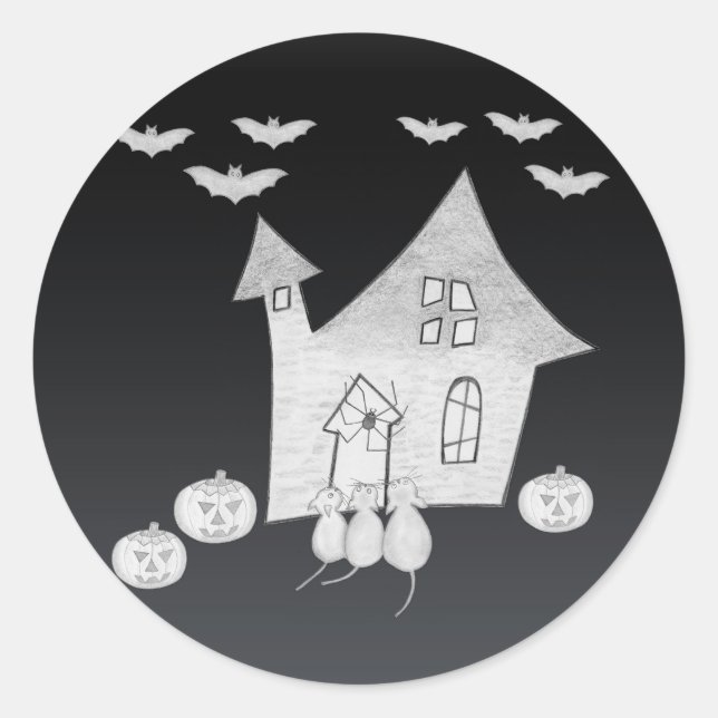 Halloween night with Haunted House, Bats, Pumpkins Classic Round Sticker (Front)