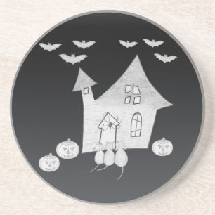 Halloween night with Haunted House, Bats, Pumpkins Coaster