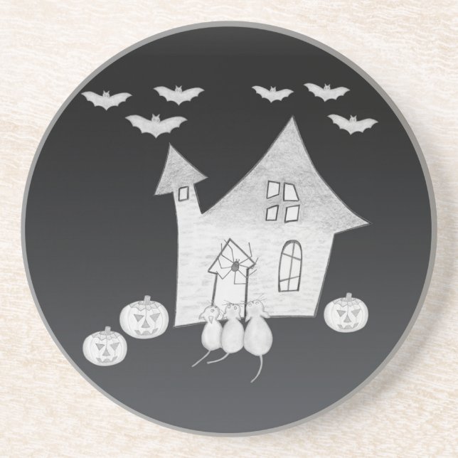 Halloween night with Haunted House, Bats, Pumpkins Coaster (Front)