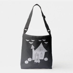 Halloween night with Haunted House, Bats, Pumpkins Crossbody Bag
