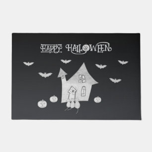 Halloween night with Haunted House, Bats, Pumpkins Doormat