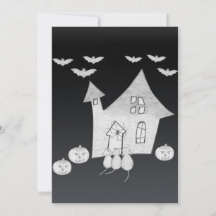 Halloween night with Haunted House, Bats, Pumpkins Invitation