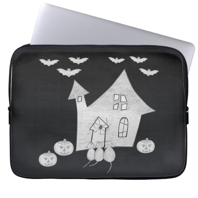 Halloween night with Haunted House, Bats, Pumpkins Laptop Sleeve (Front)