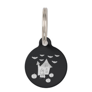Halloween night with Haunted House, Bats, Pumpkins Pet Tag