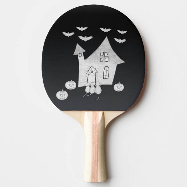 Halloween night with Haunted House, Bats, Pumpkins Ping Pong Paddle (Front)