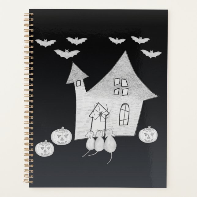 Halloween night with Haunted House, Bats, Pumpkins Planner (Front)