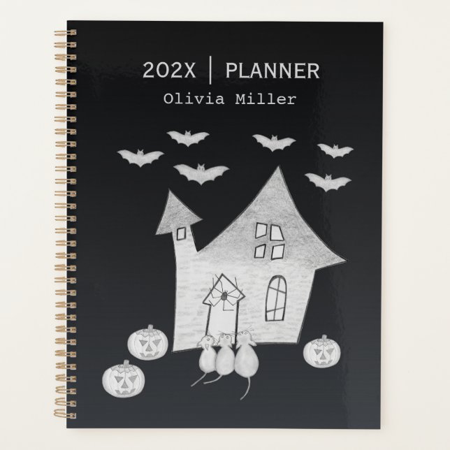 Halloween night with Haunted House, Bats, Pumpkins Planner (Front)