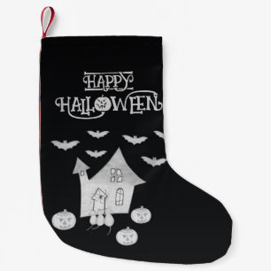 Halloween night with Haunted House, Bats, Pumpkins Small Christmas Stocking