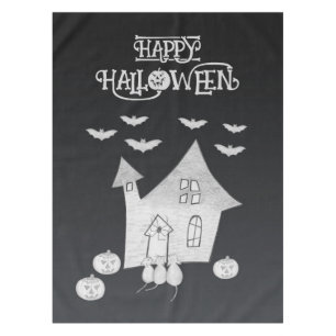 Halloween night with Haunted House, Bats, Pumpkins Tablecloth