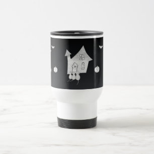 Halloween night with Haunted House, Bats, Pumpkins Travel Mug