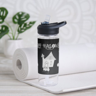 Halloween night with Haunted House, Bats, Pumpkins Water Bottle