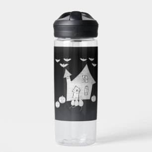 Halloween night with Haunted House, Bats, Pumpkins Water Bottle