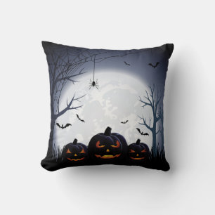 Halloween Night with Pumpkin & flying Bats Cushion
