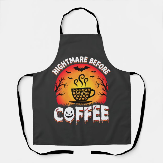 Halloween Nightmare Before Coffee Bat Sunset Graph Apron (Front)