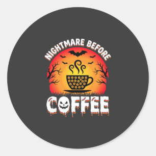 Halloween Nightmare Before Coffee Bat Sunset Graph Classic Round Sticker