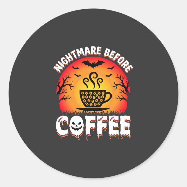 Halloween Nightmare Before Coffee Bat Sunset Graph Classic Round Sticker (Front)