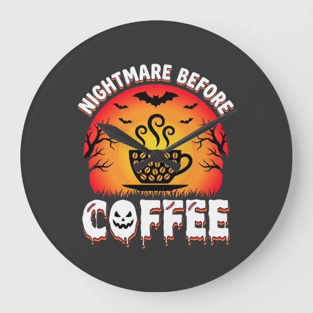 Halloween Nightmare Before Coffee Bat Sunset Graph Large Clock (Front)