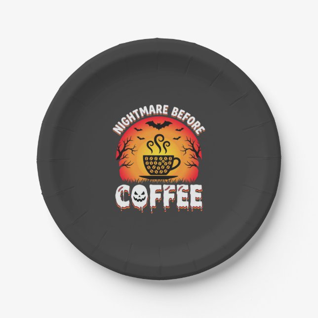 Halloween Nightmare Before Coffee Bat Sunset Graph Paper Plate (Front)