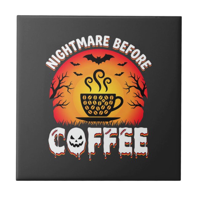 Halloween Nightmare Before Coffee Bat Sunset Graph Tile (Front)