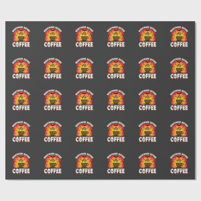 Halloween Nightmare Before Coffee Bat Sunset Graph Wrapping Paper (Flat)