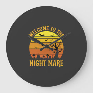 Halloween Nightmare Graveyard Sunset Retro Vector Large Clock