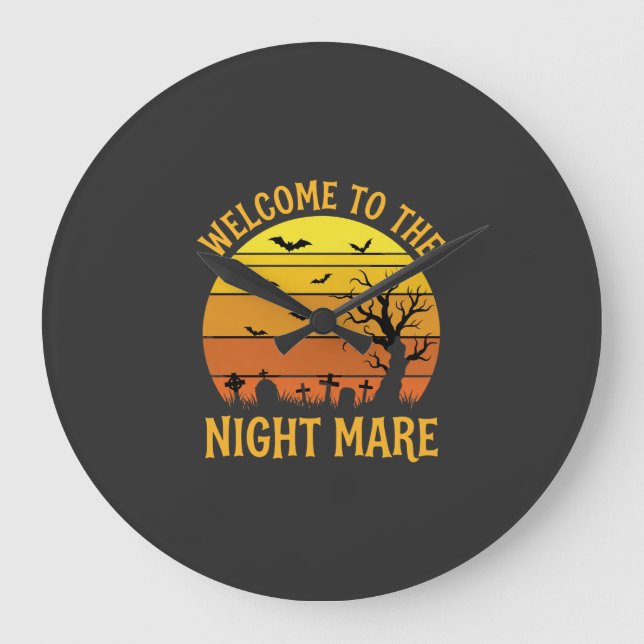 Halloween Nightmare Graveyard Sunset Retro Vector Large Clock (Front)