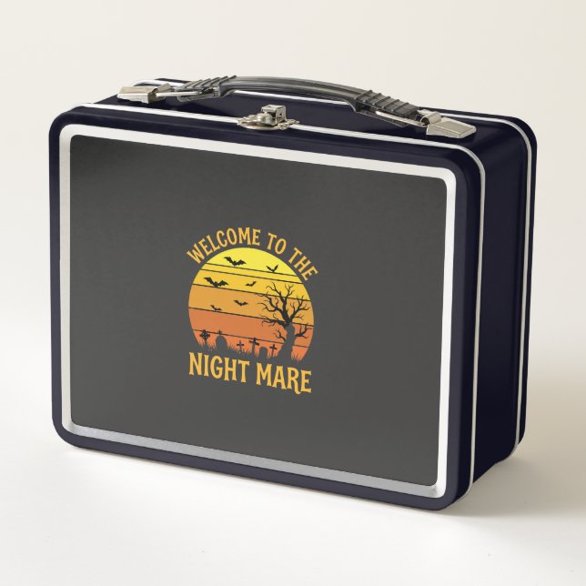 Halloween Nightmare Graveyard Sunset Retro Vector Metal Lunch Box (Front)