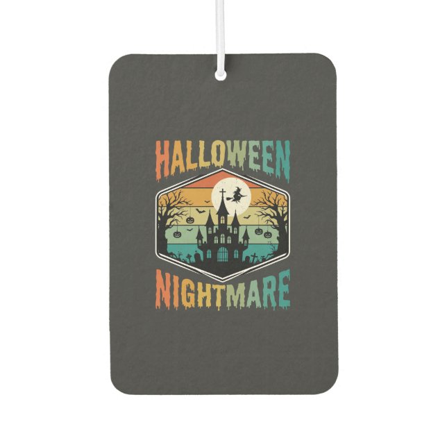 Halloween Nightmare Haunted Castle Retro Vector Car Air Freshener (Front)