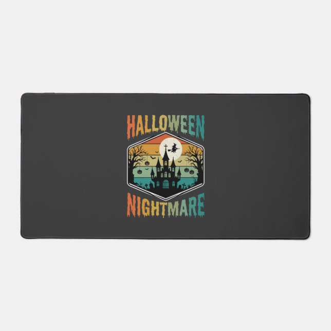 Halloween Nightmare Haunted Castle Retro Vector Desk Mat (Front)