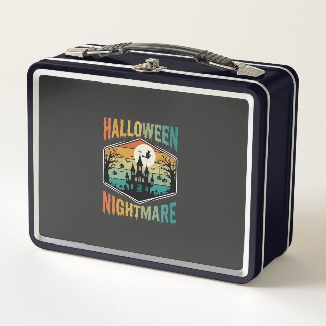 Halloween Nightmare Haunted Castle Retro Vector Metal Lunch Box (Front)