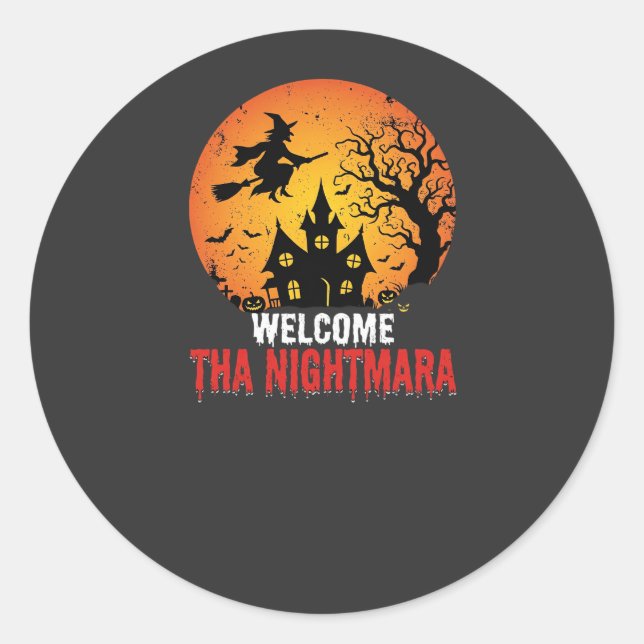 Halloween Nightmare Witch Haunted House Design Classic Round Sticker (Front)