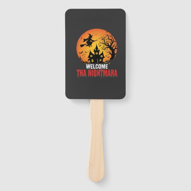 Halloween Nightmare Witch Haunted House Design Hand Fan (Front)