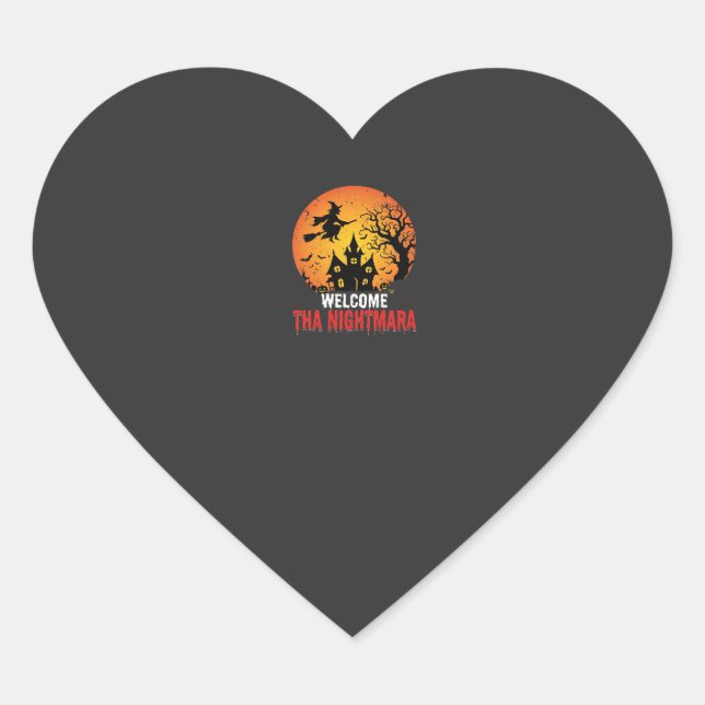 Halloween Nightmare Witch Haunted House Design Heart Sticker (Front)