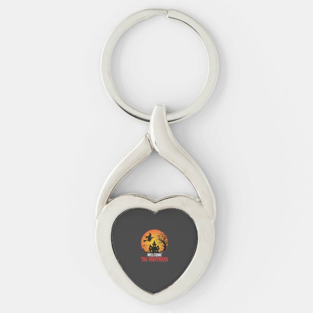 Halloween Nightmare Witch Haunted House Design Key Ring (Front)