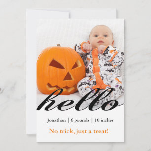 Halloween no trick just a treat baby photo announcement