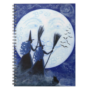 Halloween notebook, man in the moon,witches spiral notebook