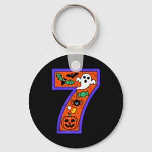 Halloween Number 7 Birthday Pumpkin Ghost Sder Can Key Ring