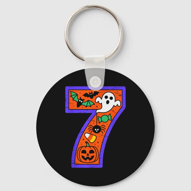 Halloween Number 7 Birthday Pumpkin Ghost Sder Can Key Ring (Front)